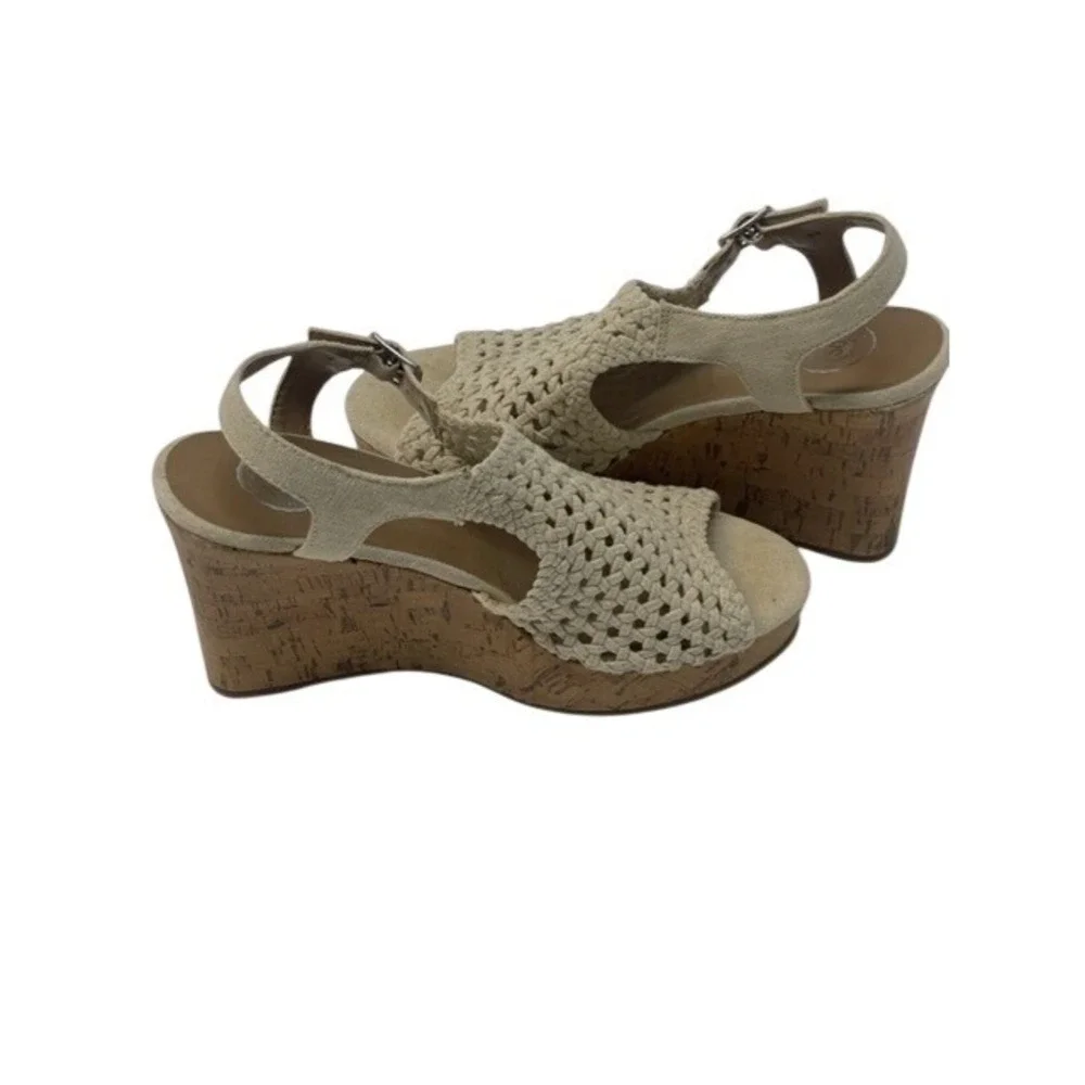 Size 9 SO Authentic American Heritage Beige‎ Woven Wedge Sandals Cork Platform